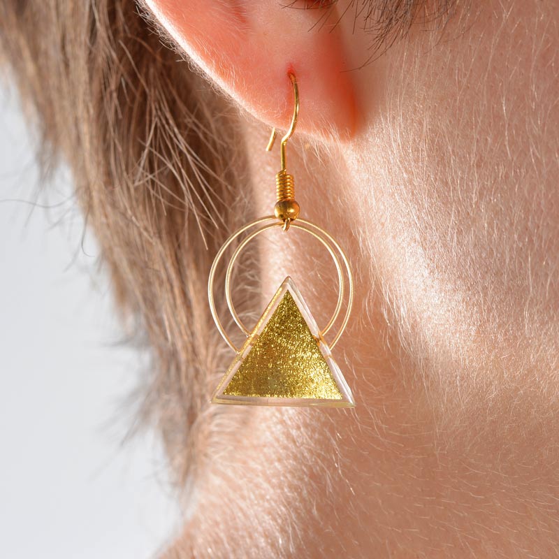 Triangle Hanging Earrings Gold-in-Glass - Image 5