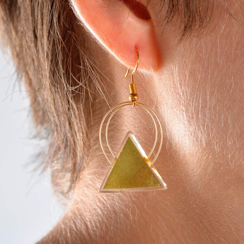 Triangle Hanging Earrings Gold-in-Glass - Image 6