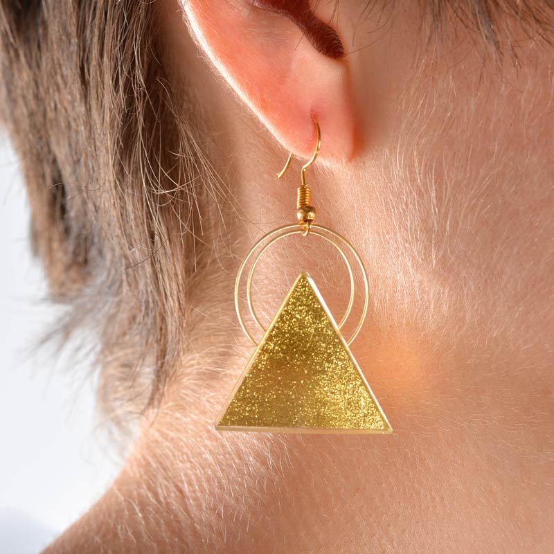 Triangle Hanging Earrings Gold-in-Glass - Image 7