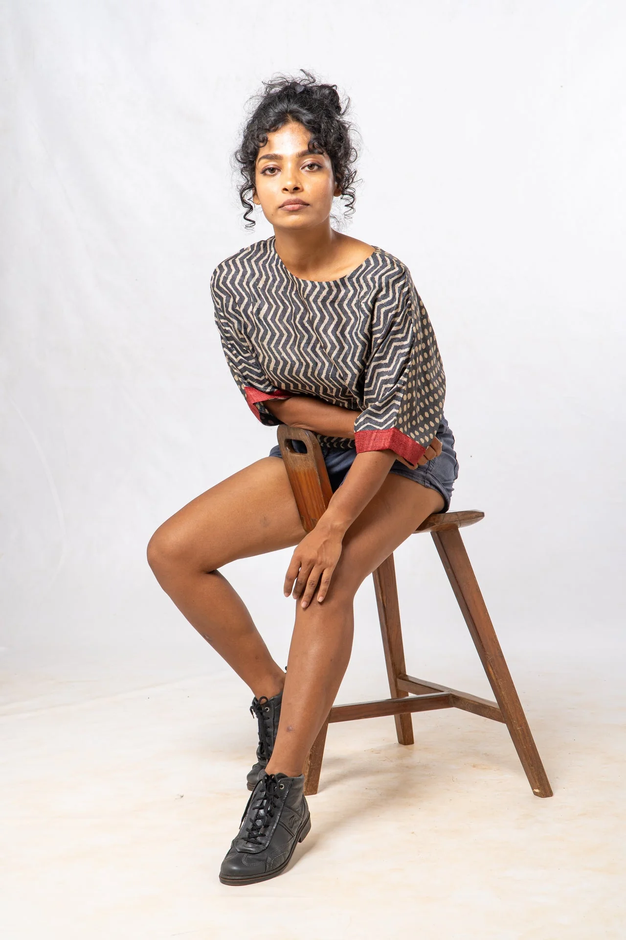 Tussar Silk Cheveron Patterned Boat Neck Top - Image 3