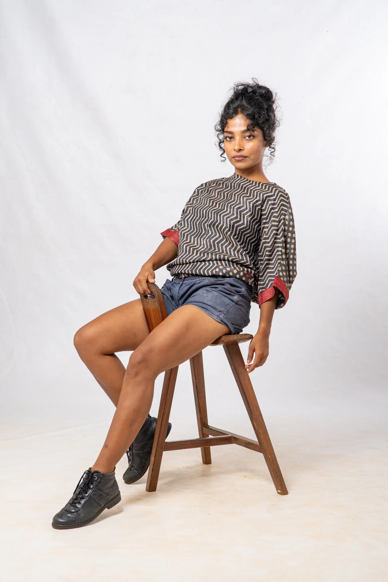 Tussar Silk Cheveron Patterned Boat Neck Top - Image 4