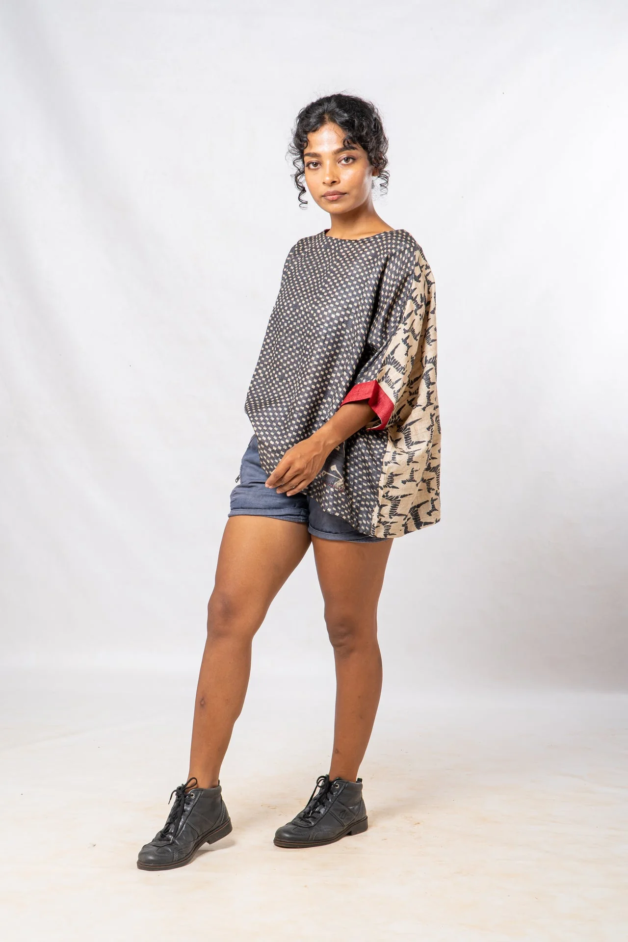 Tussar Silk Dot Patterned Boat Neck Top - Image 3