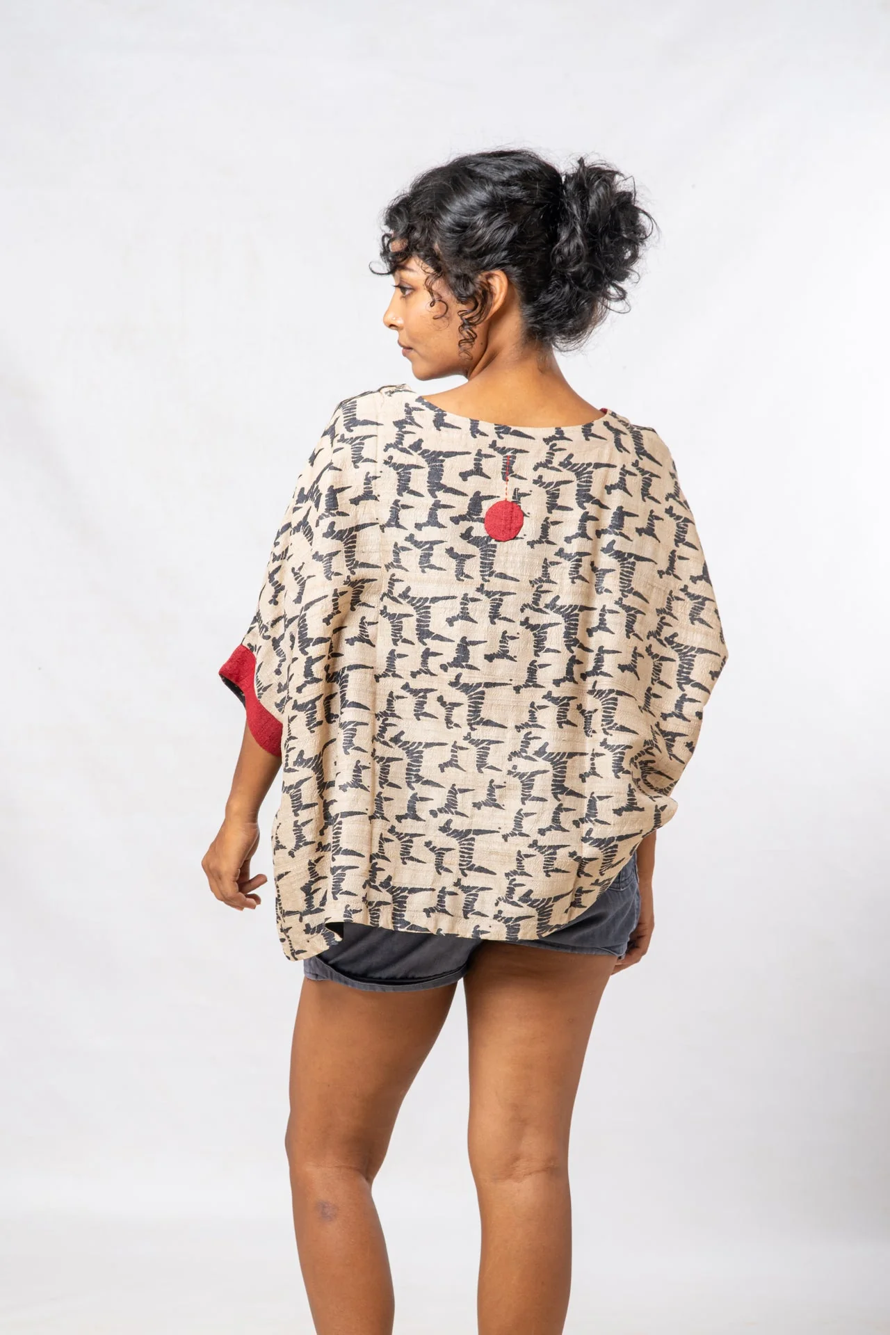 Tussar Silk Dot Patterned Boat Neck Top - Image 4