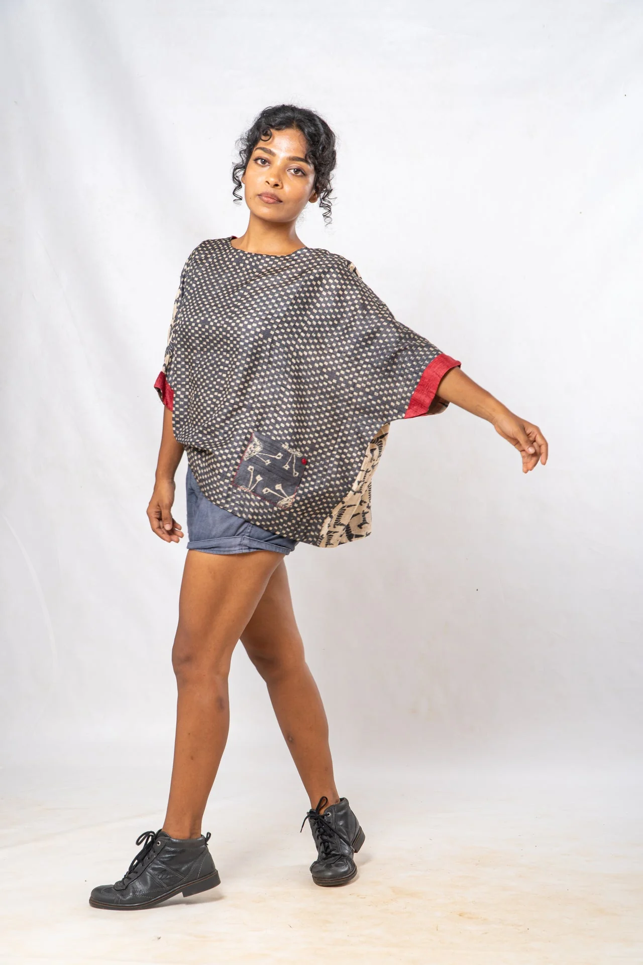 Tussar Silk Dot Patterned Boat Neck Top - Image 5