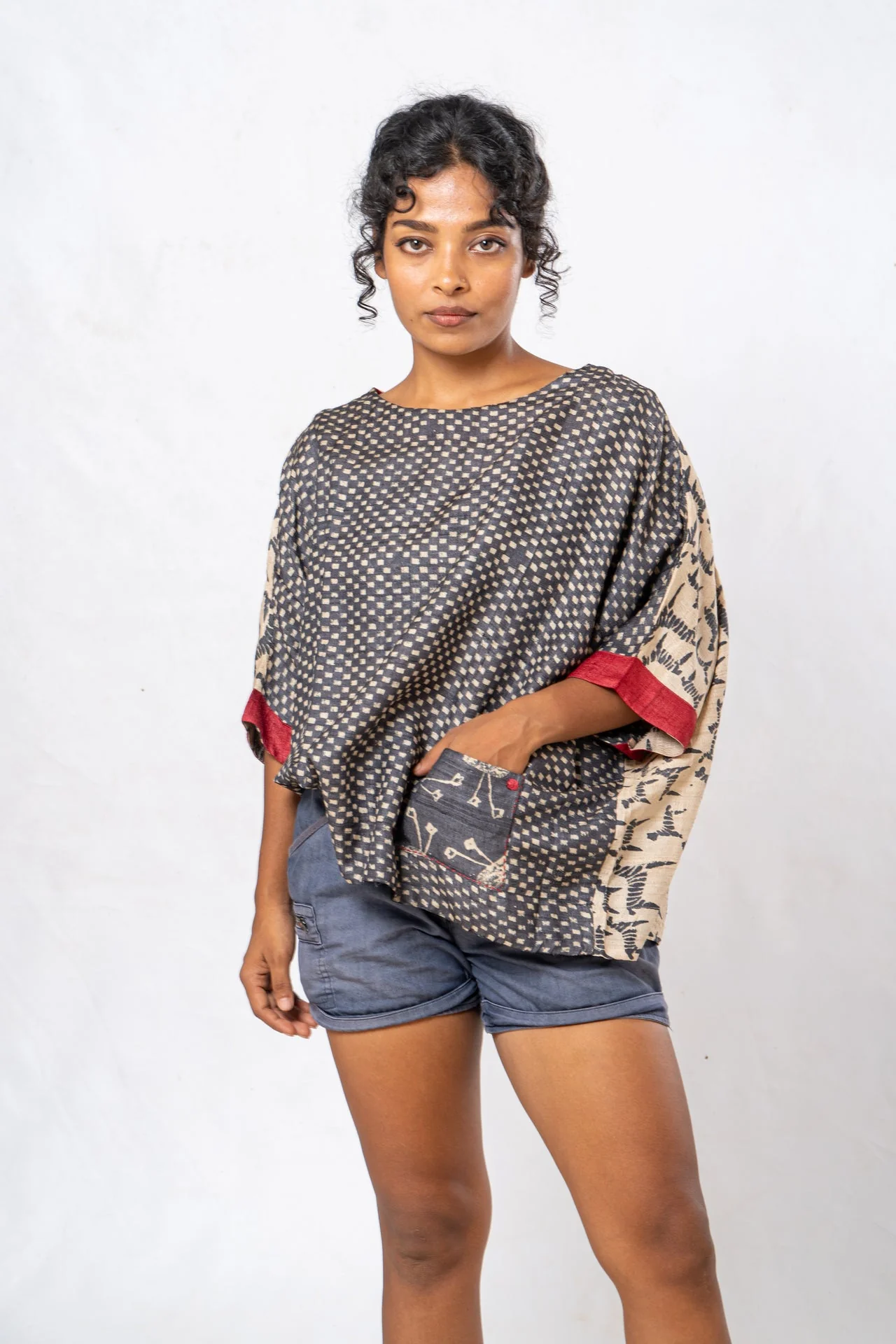 Tussar Silk Dot Patterned Boat Neck Top - Image 6