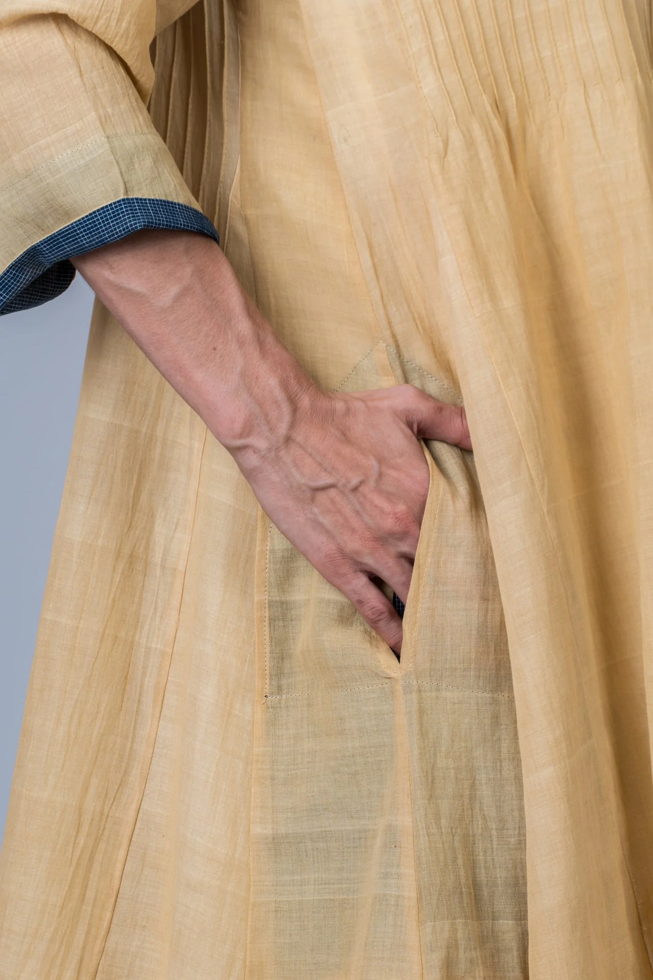 Set of 3- Yellow Medicinal Neem Dyed Hand Spun Cotton Pintuck Dress, Pant & Scarf - Image 4
