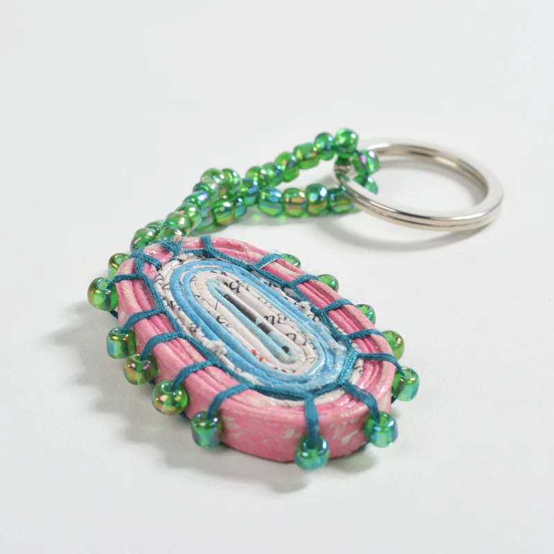 Upcycled Coiled Newspaper Keychain