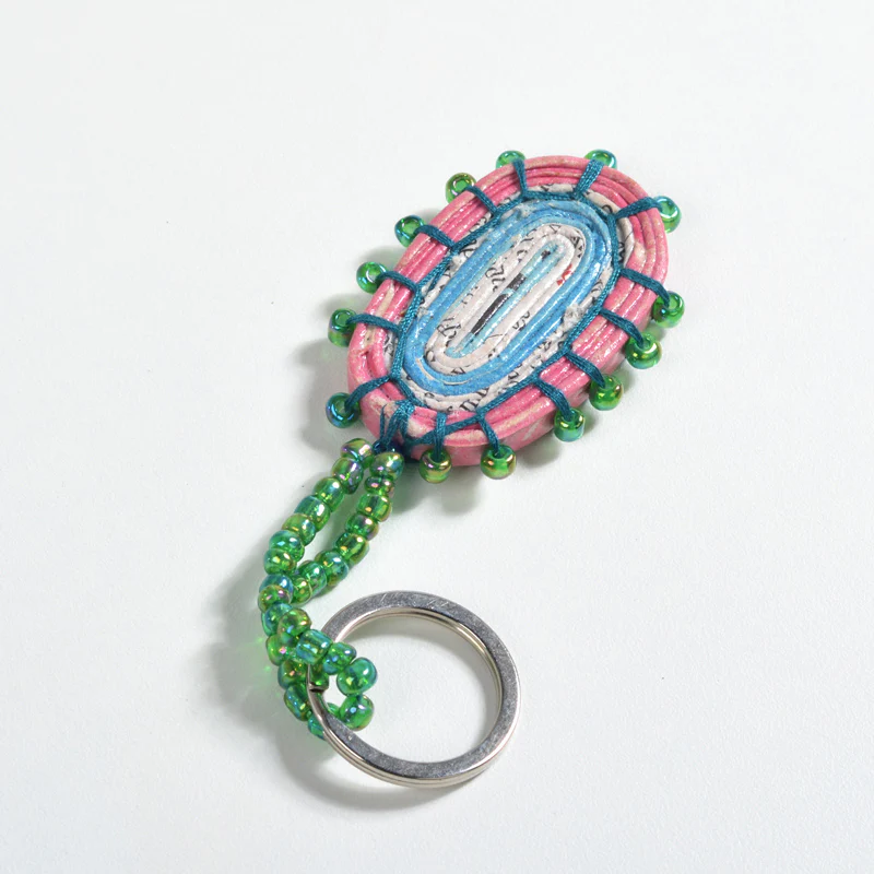 Upcycled Coiled Newspaper Keychain - Image 6