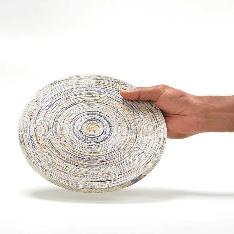 Upcycled Coiled Newspaper Pot Trivet Round - Image 3