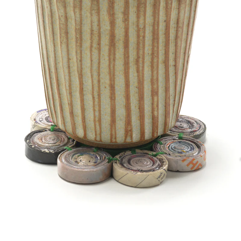 Upcycled Coiled Newspaper Tea coaster Flower - Set of 6 - Image 4