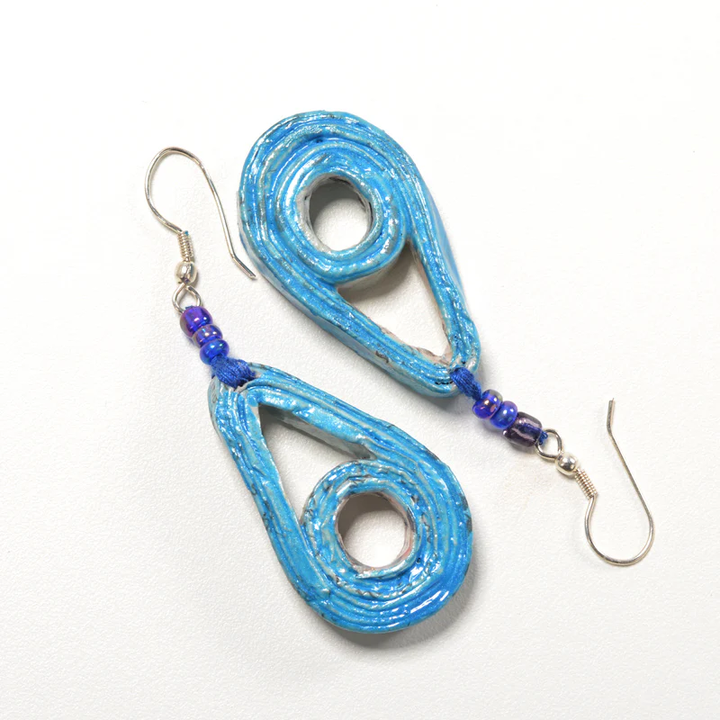 Upcycled Newspaper Earrings Drop & Round Hollow - Image 4