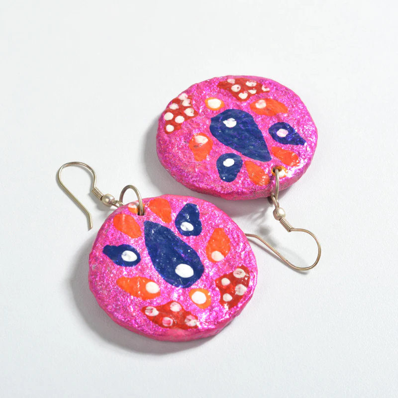 Upcycled Papier Mache Earring Round - Image 3