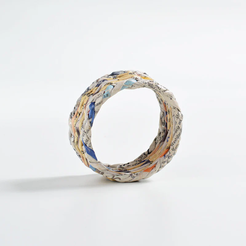 Upcycled Woven Newspaper Bangle - Image 3