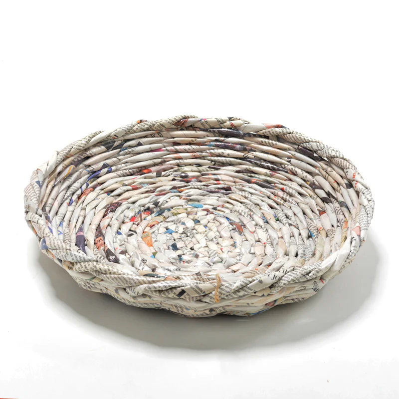 Upcycled Woven Newspaper Basket Concave Round - Image 2