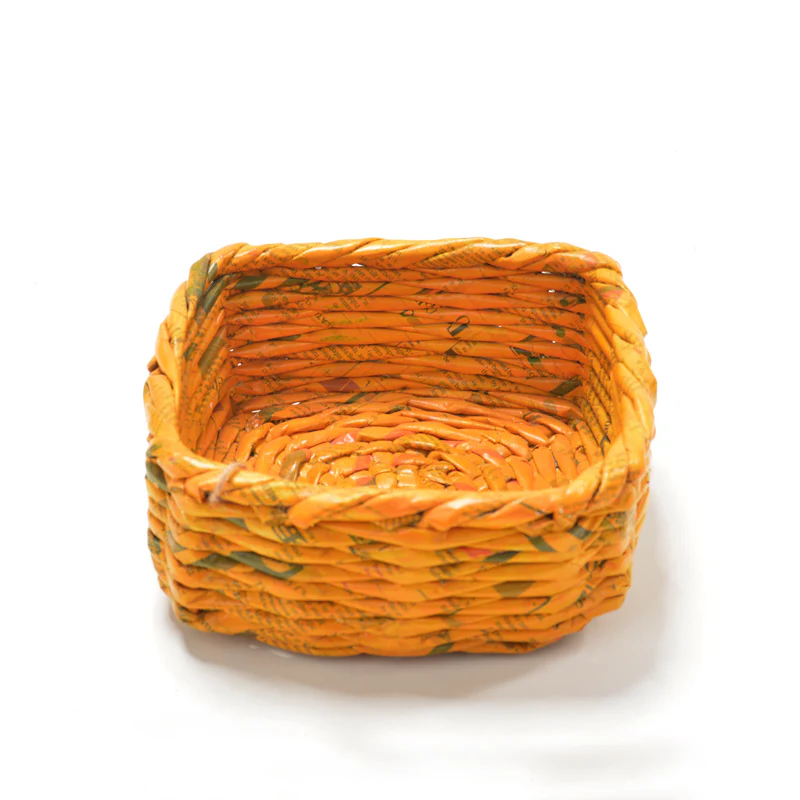 Upcycled Woven Newspaper Basket Square - Image 2