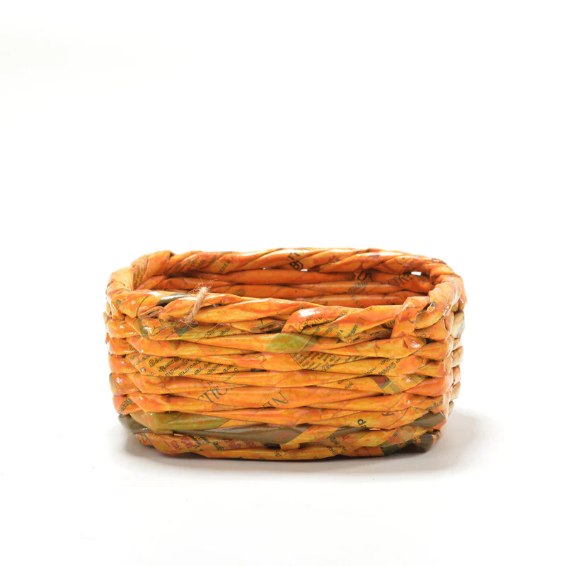 Upcycled Woven Newspaper Basket Square - Image 5