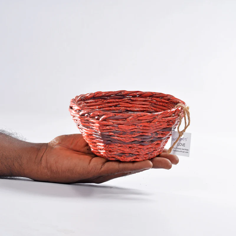 Upcycled Woven Newspaper Bowl Round - Image 3