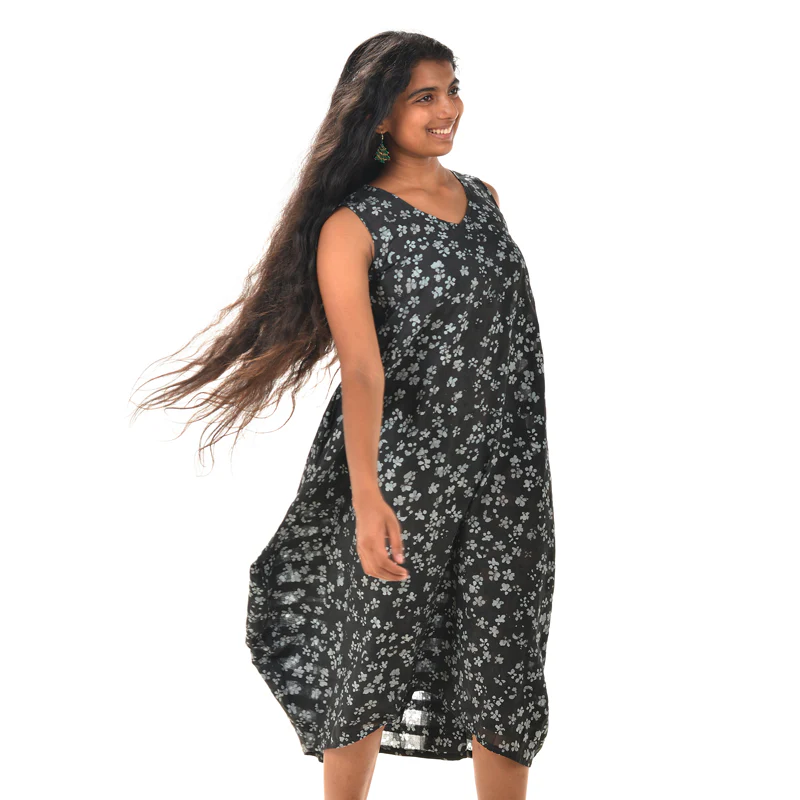 V Dress – Black Grey Batik Cotton - Image 5