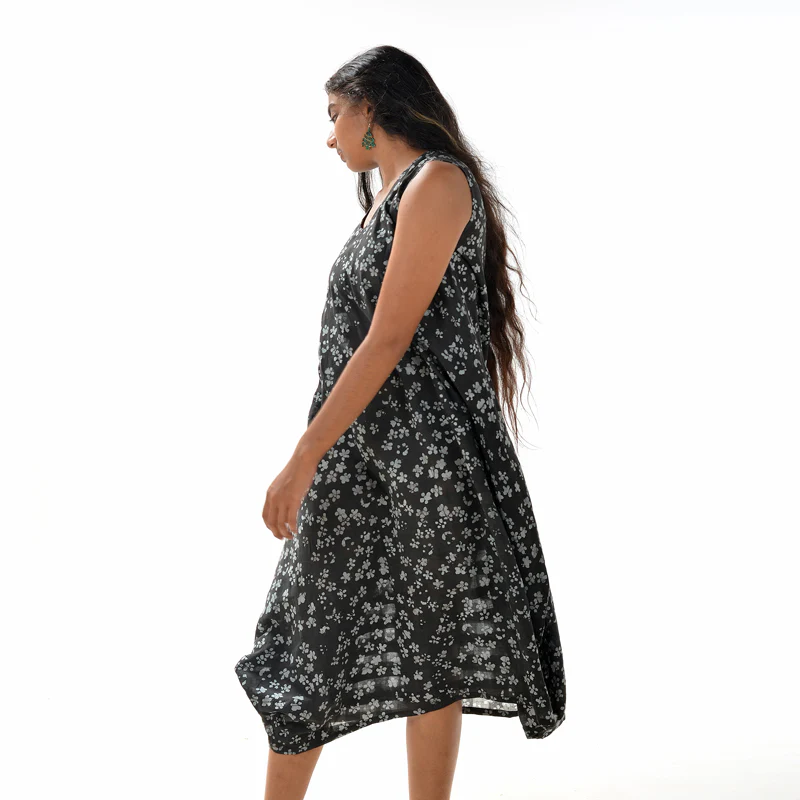 V Dress – Black Grey Batik Cotton - Image 6