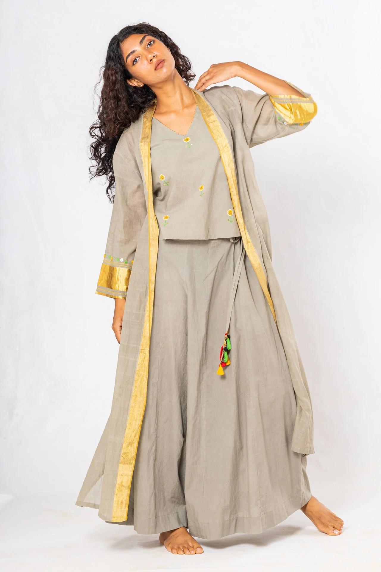 Set of 4- Beige Medicinal Tulsi Dyed Organic Cotton Set - Image 6